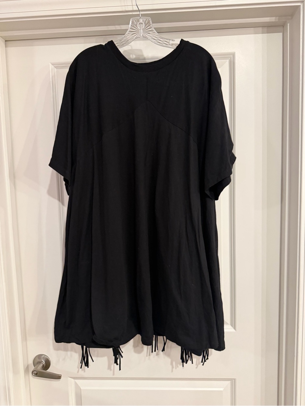 ASOS Curve Black Short-Sleeve Tunic with Fringe Detail